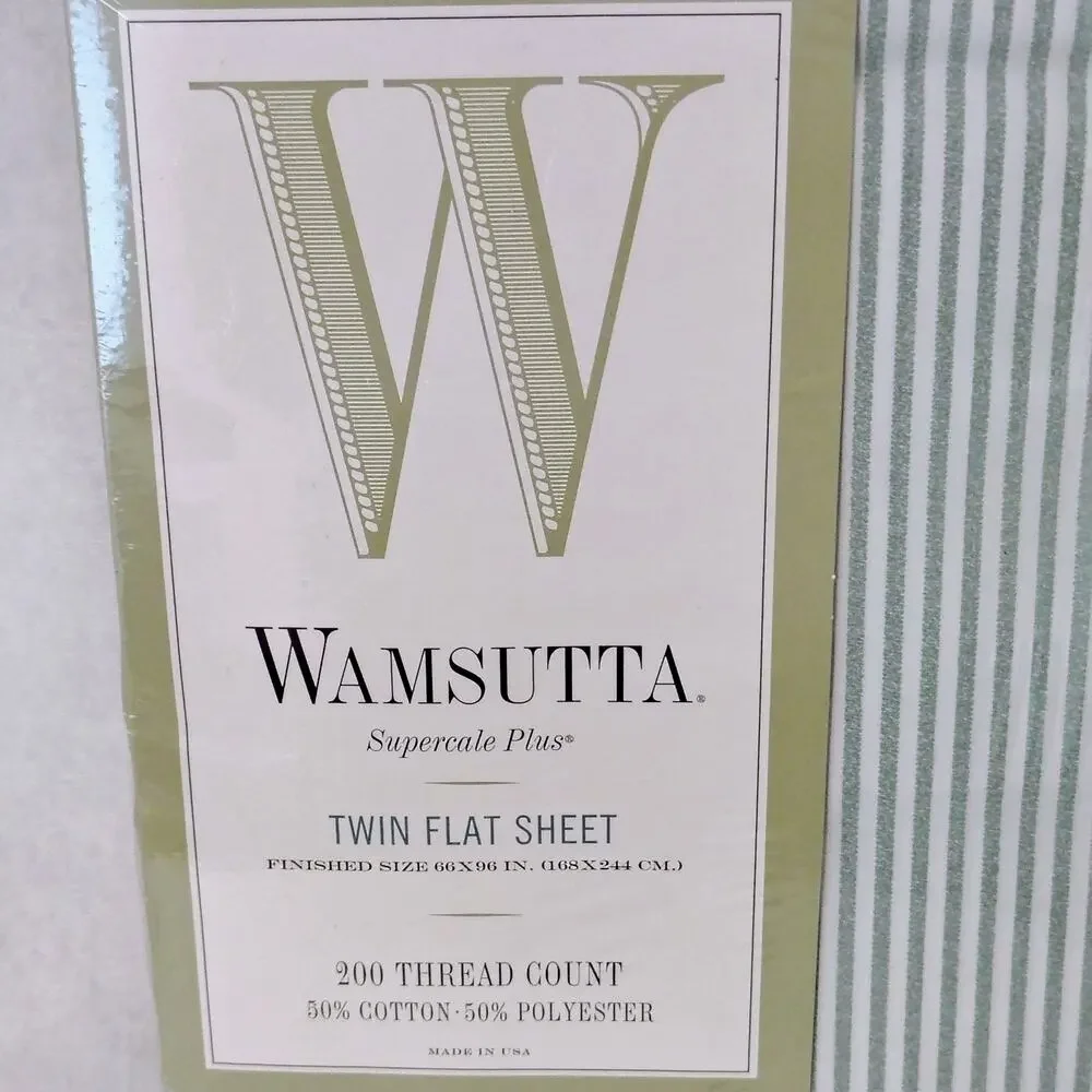 Wamsutta Green Striped Supercale Plus Cotton Blend Twin Flat Sheet NEW Vintage